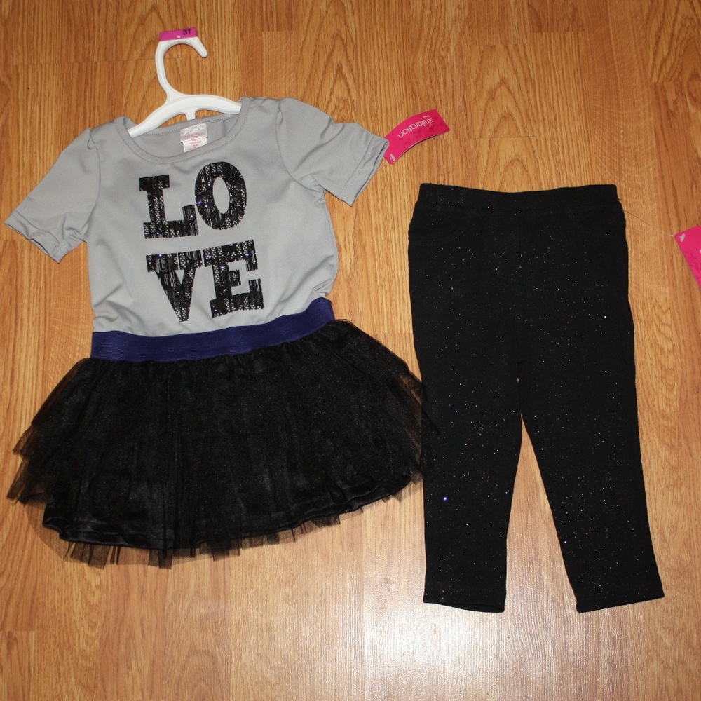 Skirted tutu top & bottom set size 2T NEW